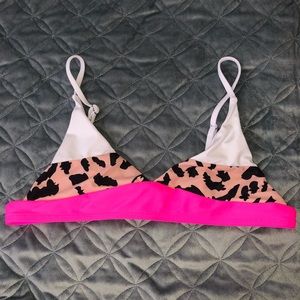 Hot pink, cheetah and white print bikini top